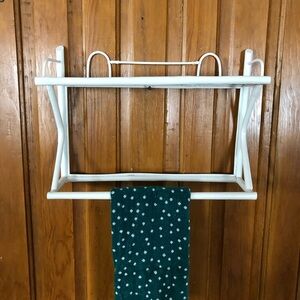 Vtg Boho Wicker Shelf with Towel Bar
